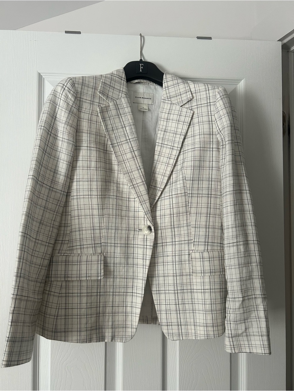 Club Monaco Cream Plaid Single-Button Blazer